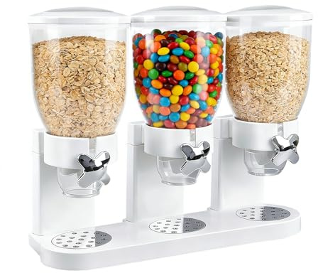 Dispenser di cereali da banco 2L, contenitore ermetico per l'organizzazione della dispensa, set di dispenser per cereali con contenitori ermetici per cereali, riso, semi, dolci (Triplo 6L Bianco)