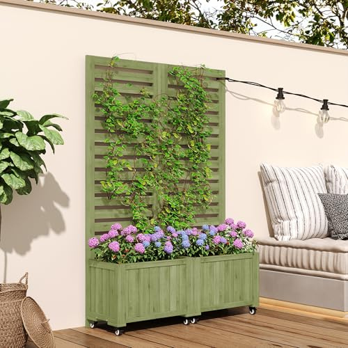 BTM Fioriera da Esterno Alte con Grigliato per Piante Rampicanti, Fioriere, per Giardino, Cortile, con Ruote Pieghevoli e Universali, Verde