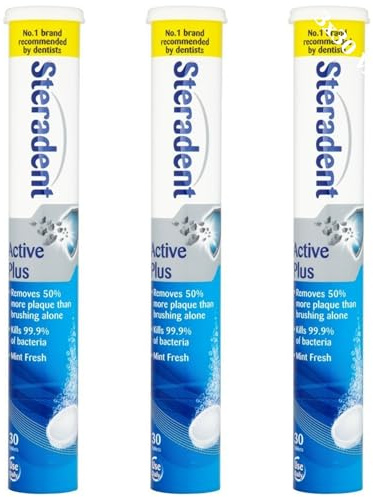 3 Pack Active Plus Denture Cleaning Tablets - 90 Tablets, False Teeth Cleaner, Retainer, Denture & Mouth Guard Sterilising Tablets, Multipack Bundle for Fresh Hygiene and Stain Removal