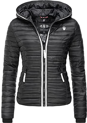 Navahoo Damen Übergangsjacke leichte Steppjacke kurz mit Kapuze Kimuk Prc Schwarz Gr. L