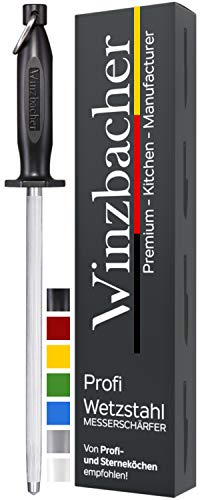 Winzbacher Afilador de cuchillos profesional de acero endurecido (39 cm), con mango ergonómico suave al tacto con protección para los dedos