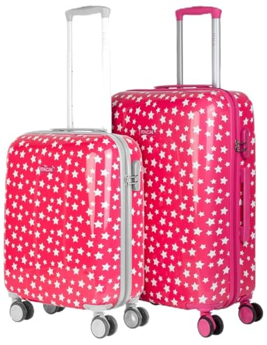 ITACA - Uppsättning av 2 Childrens Bagage. 4 hjul Vagn 55/65 cm. Tryckt polykarbonat. Resor Resväskor Styv, bekväm och lätt. Kvalitet och design., Fuchsia