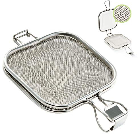 TAMUME Edelstahl-Sandwich-Grillkorb mit Klemme, Geeignetes Grill-Backteil für Backofen und Toaster mit Klappdrahtgeflecht