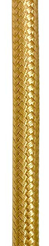 ElekTek Rundes umflochtenes Textilkabel, textilummanteltes Stromkabel - Passende Farben für Deckenrosette, Deckenbaldachin, Lampenkette und Lampenfassungen - Packung mit 2 m-Länge Gold Messing