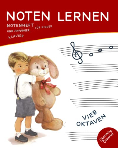 Notenheft. Noten lernen für Kinder und Anfänger. Klavier. Vier Oktaven.