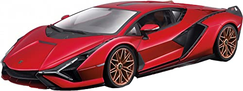 Bburago Lamborghini Sian FKP 37: Modellauto im Maßstab 1:24, Türen und Kofferraum beweglich, 20 cm, rot (18-21099R)