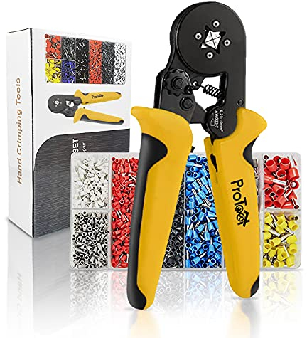 Pinza Crimpatrice Capicorda,terminale Isolato 0.25-10 mm² con 1200 pezzi Connettore del Cavo (Pinza + 1200 Puntalini)