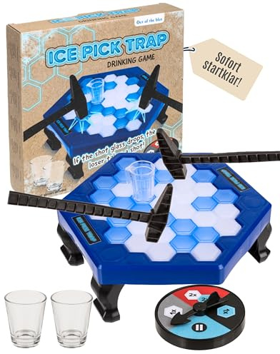 Out of the blue Trinkspiel Eisblock 49-teiliges Partyspiel ab 18 für Erwachsene – lustige Trinkspiele Set mit Spielfeld – Spielspaß & Geschicklichkeitsspiel für Jede Party
