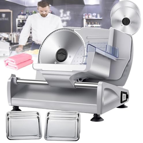 forplubossmmp Trancheuse Électrique pour Charcuterie, Coupe-Fromage, Machine À Trancher Commerciale, Coupe-Légumes (Diamètre De La Lame 190Mm, Épaisseur De Coupe 0-15Mm) pour Jambon,Fromage,Fruits