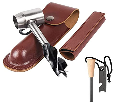 HNONPW Bushcraft Outil multifonction pour colons de survie avec étui en cuir Marron