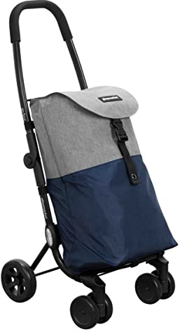 Playmarket, Playmarket Go Four - Carrello per la spesa pieghevole, a quattro ruote, colore: blu e grigio