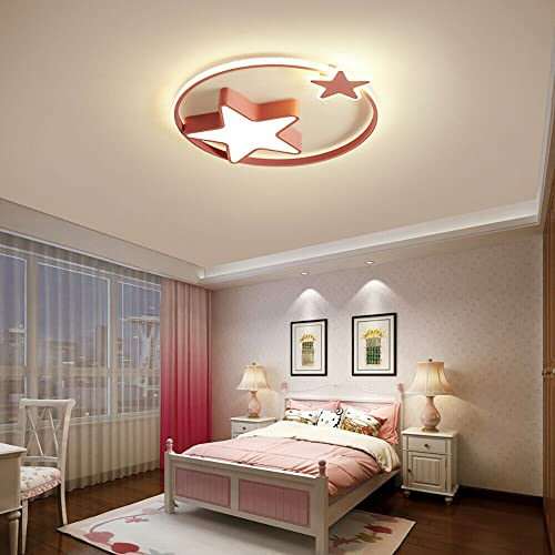kangten Kinderzimmer Lampen Decke Dimmbar, LED Nette Sternenhimmel Deckenleuchte Wohnzimmerlampe mit Fernbedienung Mädchen Junge Schlafzimmer Deckenlampe 29W (Rosa)