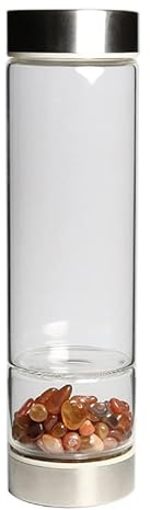 Natural Crystal Water Bottle Reusable Gem Glass Water Bottle for Making Natural Quartz Crystal Elixir Infused Gemwater Bottle Crystal Point Energy Water Bottle 550Ml ( Color : Southern red agate )