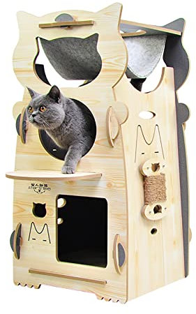 AoForce Großer Katzenkäfig Super großes Freiraum-Katzenhaus, Holzhängematten-Katzenhaus, zweistöckiges Holzhaus for Katzennest Schnellmontage-Katzenhaus