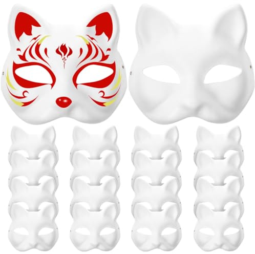 SEWACC Leer Weiße Katzenmasken 20 Handbemalte Halbgesichtsmaske Leeres Papier Tier-Anziehmasken Für Diy-Malerei Dekoration Cosplay-Party Party