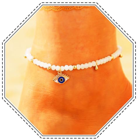 Jovono Chevilles Boho Coquillage Bracelet de Cheville Turquoise Chaînes de pieds en perles Bijoux de pieds ajustables pour femmes et filles (White)