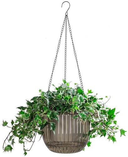 Melphoe 1 Pack Self Watering Hanging Planters Indoor Flower Pots, 8.3 Inch Outdoor Hanging Plant Pot Basket, Plant Hanger with 3Hooks Drainage Holes for Garden Home