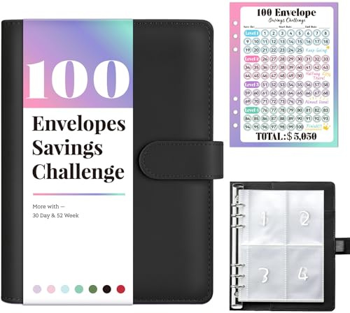 Sooez 100 Envelope Money Saving Challenge Book with 100 Pocket Pre-Numbered & Reusable Laminated Tracker, Money Saving Binder 100 Pocket Pre-Numbered,Money Book, Birthday Gifts