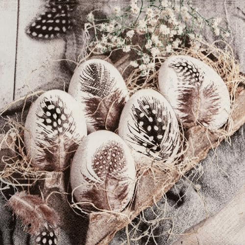 20 Servietten Ostern Natürliche Eier mit Federn als Tischdeko. Papierservietten mit Motiv. Auch für Decoupage und Serviettentechnik 33x33cm