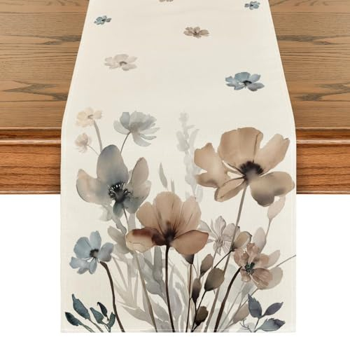 Artoid Mode Wilde Tuschemalerei Blumen Blätter Frühling Tischläufer, Herbst Küche Esstisch Dekoration Drinnen Urlaub Party Dekor 40x140 cm