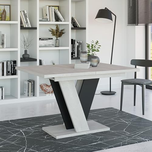 PROROOM FURNITURE NEVI Ausziehbarer Esstisch 120-160x90 cm Moderner Küchentisch Loft Stil Betonoptik Schwarz Matt