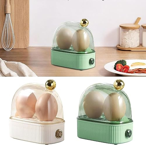 SHAVERUSH Egg Cooker, Electric Boiled Egg Steamer Maker, Mini Electric Egg Cooker for 2 Eggs, Safe Using Egg Boiler With Timer Off For Apartment, Camping, Home (2PCS(White+Green))