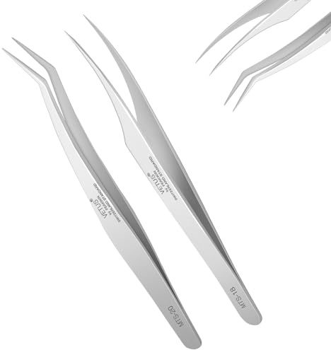 Obeyalash 2 st ögonfransförlängningspincett, silver rostfritt stål pincett set, professionell precisionspincett, delfinformad spetspincett, böjda pincetter, för ögonfransar, nagelkonst,