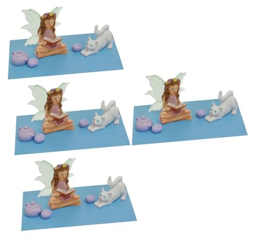 SUPVOX 4sets Resin Cat Fairy Sculpture Teacup Landscape Garden Decor for Cat Figurines for Table and Bedroom Decoration for Enthusiasts