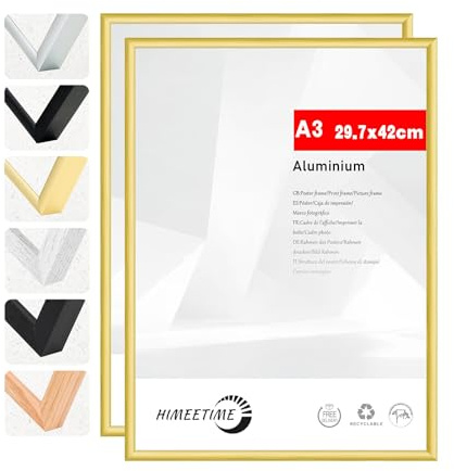 HIMEETIME® 2x Bilderrahmen A3 30x42 cm Gold Metall Rahmen,Dokumentenrahmen 29,7x42 cm Groß Collage,Metallrahmen Alu-Bilderrahmen Aluminium,Picture Frame A3 Fotorahmen