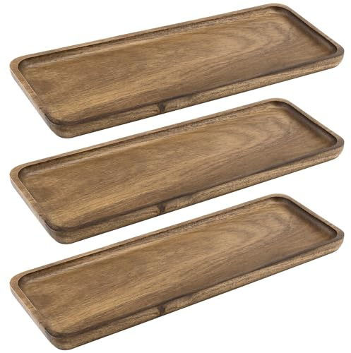 FAAING Set di 3 vassoi rettangolari in legno di acacia, 29 x 10 cm, vassoio decorativo in legno, vassoio decorativo rettangolare