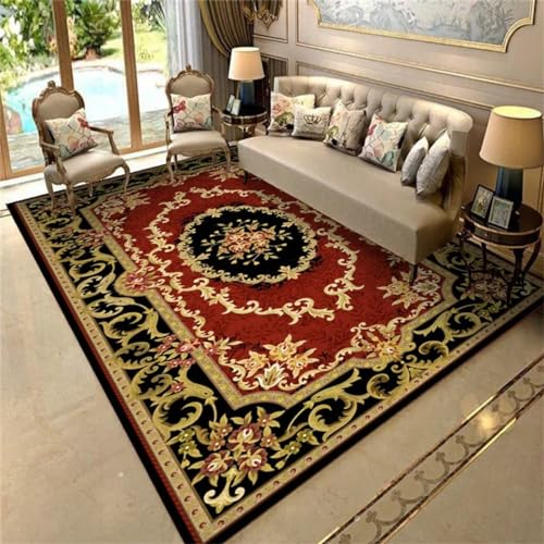 RUGMRZ Teppich Bettumrandung 300x400CM Teppichs Schlafzimme kurzflor Rot Vintage Blumenmuster bequemer Schlafzimmerteppich waschbarer kinderzimmer