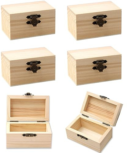 Lepidi 6 Stück Mini Holz Aufbewahrungsboxen, Mini Schatztruhen, DIY kleine Boxen, dekorative Holzboxen, Handwerk und Geschenk-Boxen, Schmuck-Boxen, ideal für, Malerei, Kunsthandwerk, Geburtstag DIY