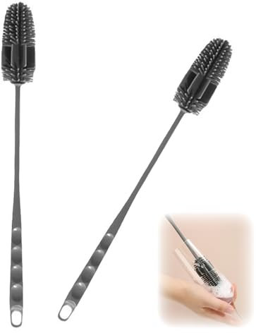 shwcbf Spazzola per bottiglie in silicone, con manico lungo, in silicone, per la pulizia di bottiglie, tazze di vetro (18 x 3 cm)