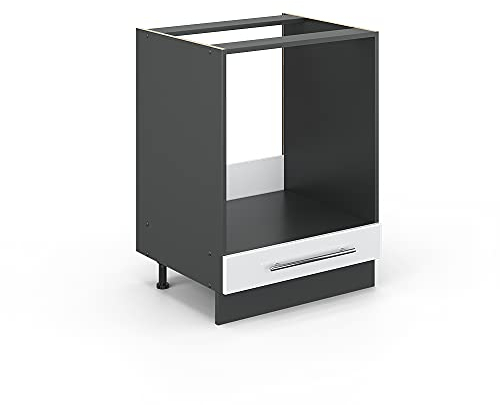 Vicco Meuble pour Four Fame-Line, Blanc Haute Brillance, 60cm, PT Chêne, à Combiner avec d'autres modules de la série Fame-Line