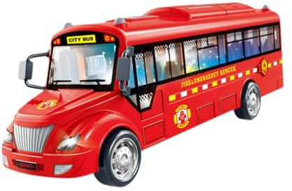 Fenteer Bus Spielzeug für Kinder - Stadtbus-Toys Fahrzeuge, Elektrobus mit Geräuschen und Lichtern, Ornamente, Auto Spielzeug ab 3 Jahren, Feuer Notfall Rot