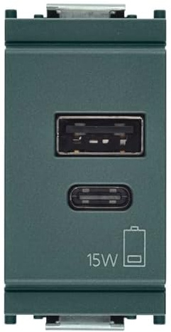 Vimar 16292.AC.15 IDEA USB Netzteil 15W 3A 5V für elektronische Geräte, USB A und USB C Ausgänge