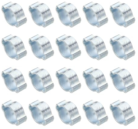 PATIKIL 20 Pack 9-11mm Double Ear Hose Clamp, Galvanized Steel O Clip Crimp Rings for Fuel Petrol Pipe Tube Fitting Connections, Silver Tone
