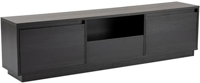 Hanah Home Soporte para TV Elegante y Resistente, Color Negro, 160 x 42 x 18 cm, Fabricado con Tablero de partículas Recubierto de melamina 100%, Grosor: 18 mm, oficinas Modernas en casa y