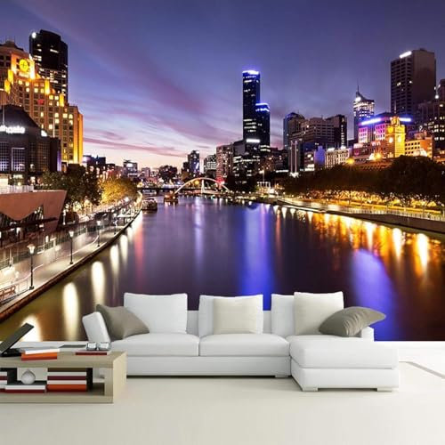 Fotomurale New York Carta da Parati Vista Notturna Della Città 3D Fotomurali In Tessuto Non Tessuto 400x280 Decorazione Parete Camere da Letto Soggiorno Pareti Murale Poster Giganti a.1702