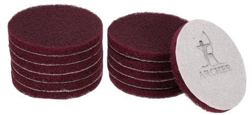 QUARKZMAN 12Pcs Tampons à Récurer 400 Grains 4 Pouces Brosse de Forage à Alimentation Électrique Hoop and Loop Disque de Conditionnement de Surface Disque de Ponçage Tampons à Récurer, Rouge