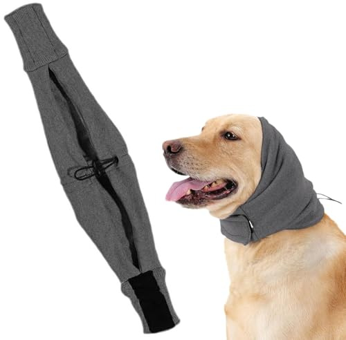 AYNKH Snood Chien,Soulagement de L'anxiété Liée au Ronflement,Bonnet pour Chien,Cache Oreille Chien,Couvre-Chef Anti-Bruit,Chauffe-Cou et Oreilles pour Chien Hiver (Gris)