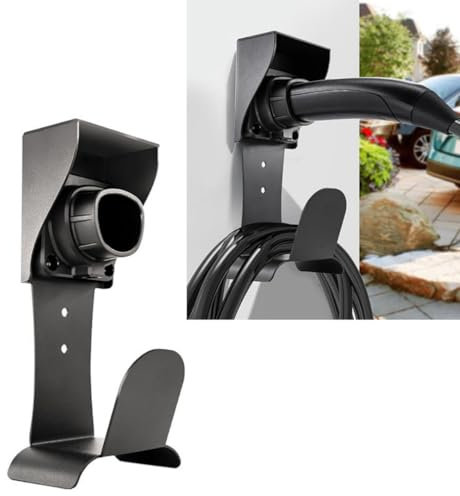 Electric Vehicles Charger Holder Wall Mount, Nozzle Holster Dock & J-Hook Charger Cable Organizer, Heavy Duty Steel J-Hook EV Charging Cord Hanger For Tesla Vehicles
