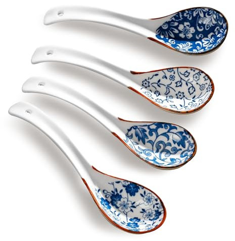 Cucharas de sopa chinas, cucharas de sopa asiáticas de cerámica, Cucharas de sopa chinas, Cucharas chinas europeas, 4 piezas Cucharas de sopa chinas Cucharas de sopa de cerámica Cucharas de ramen de e