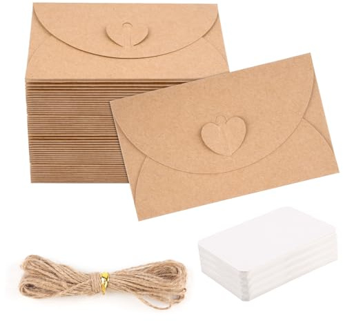Juego de 50 sobres de papel de estraza con 50 tarjetas en blanco