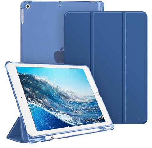 Fintie Fodral för iPad 9:e / 8:e / 7:e generationen (2021/2020/2019) 10,2 tum – [med pennhållare] ultratunt skydd med frostat skal på baksidan, automatisk uppvakning/sömn, marinblå