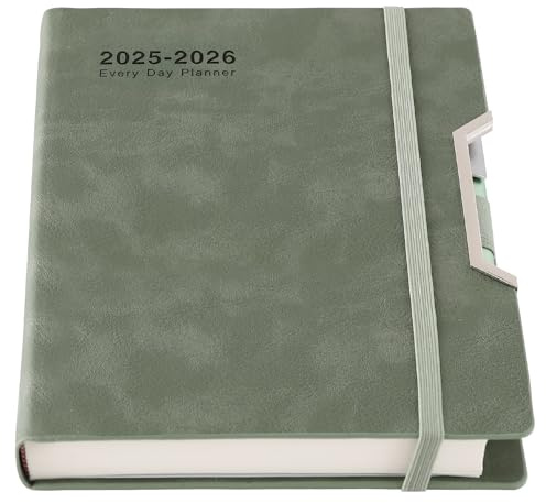Academic Diary 2025-2026,Diary 2025-2026 Day Per Page, Hardcover Organized from July 2025 to June 2026, Agenda A5 Daily Monthly Planner with Monthly Tabs, Inner Pocket,Pen,Pen Loop,Stickers (Green)