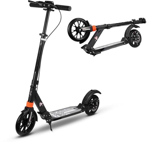 CADEHUB Tretroller Erwachsene HöHenverstellbar Kinderroller Leichter Faltbarer Aluminiumrahmen Und Verstellbarer Lenker FüR Roller Kinder 10 Jahre Black