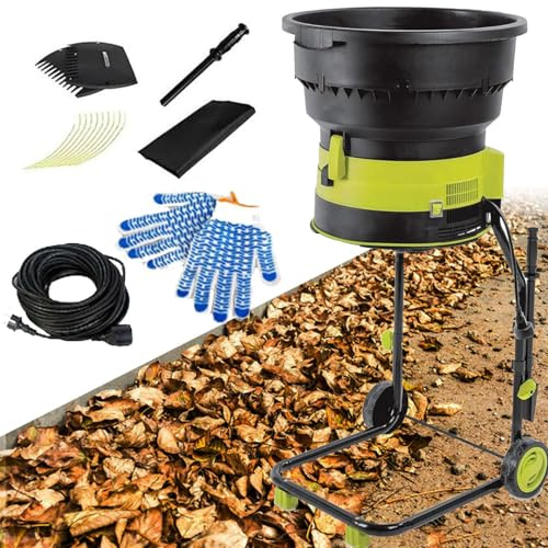 Trituratore elettrico per foglie, trituratore per compost da 2500 W, con diametro dell'imbuto di 54 cm, con ruote, borsa portaoggetti, cippatori da 8000 giri/min, per la pulizia del cortile,50M