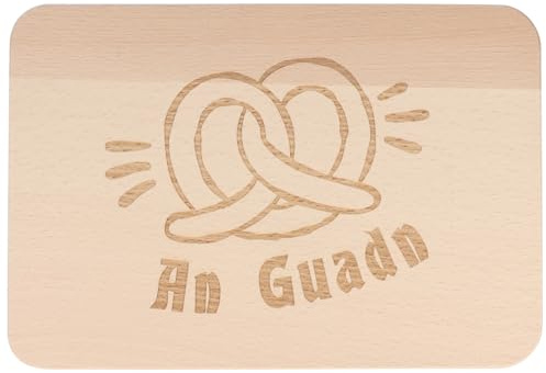 Spruchreif | Frühstücksbrettchen An Guadn mit Brezel-Motiv | Holzbrett aus Buchenholz mit Gravur | Brotzeitbrett im bayerischen Stil | Schneidebrett 22 x 15 cm | Geschenkidee für Bayern-Fans