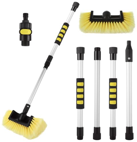 LISHINE 60 Car Wash Brush with Long Handle, 10 Soft Bristle Car Cleaning Brush Head with On Off Switch, Cars Brushes for Washing Exterior, Car Truck RV House Floor Window Glass